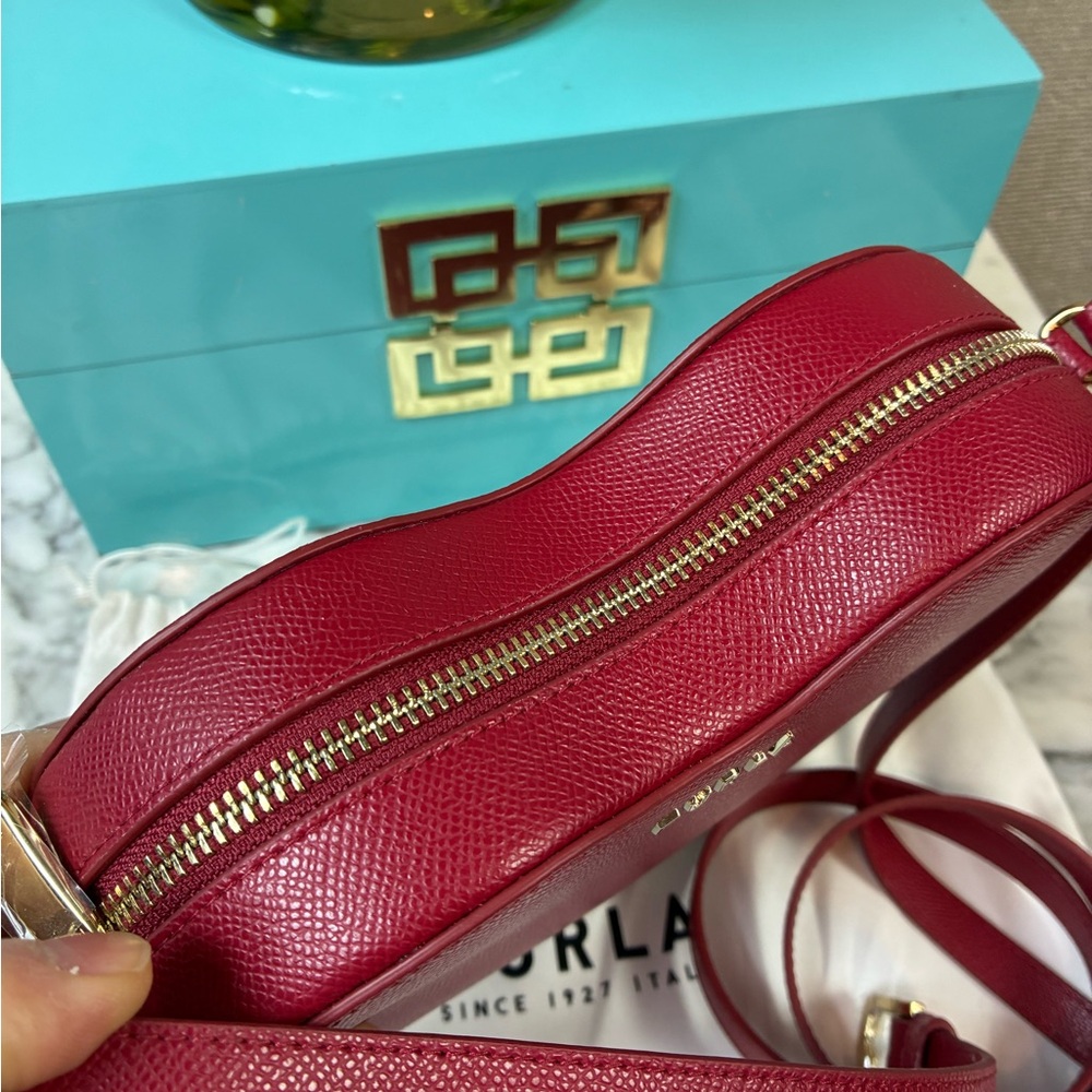 NWT Furla Cabernet Red Leather Lilli Heart Crossbody Bag - Retail $258 - Picture 4 of 10